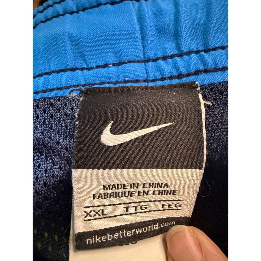 Nike Swim Trunks Mens XXL Navy Blue Neon Yellow Stripe Board Shorts Cargo Pocket - Picture 8 of 9